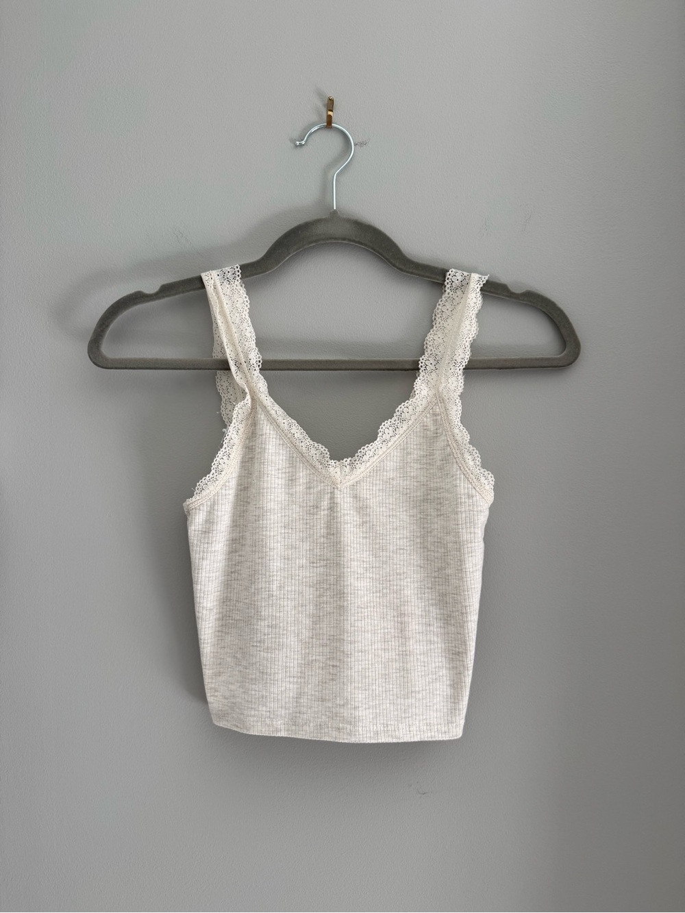 Lace-Trim Ribbed Tank Top - Cream